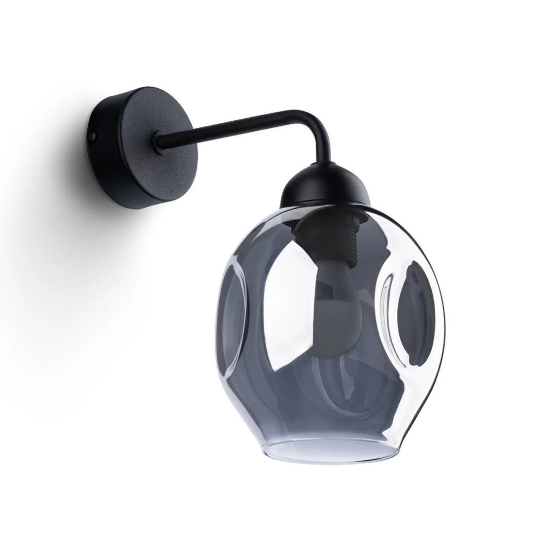 Applique murale ressemble l’applique fillan noir avec globe en verre gris translucide à motifs découpés subtils