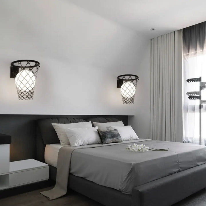 Applique murale panier de basket avec boule blanche en LED

