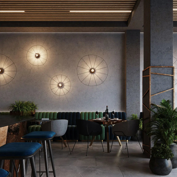 Applique murale et plafonnier eskola 70 noir avec structure circulaire et lumières chaudes de la collection lampes eskola