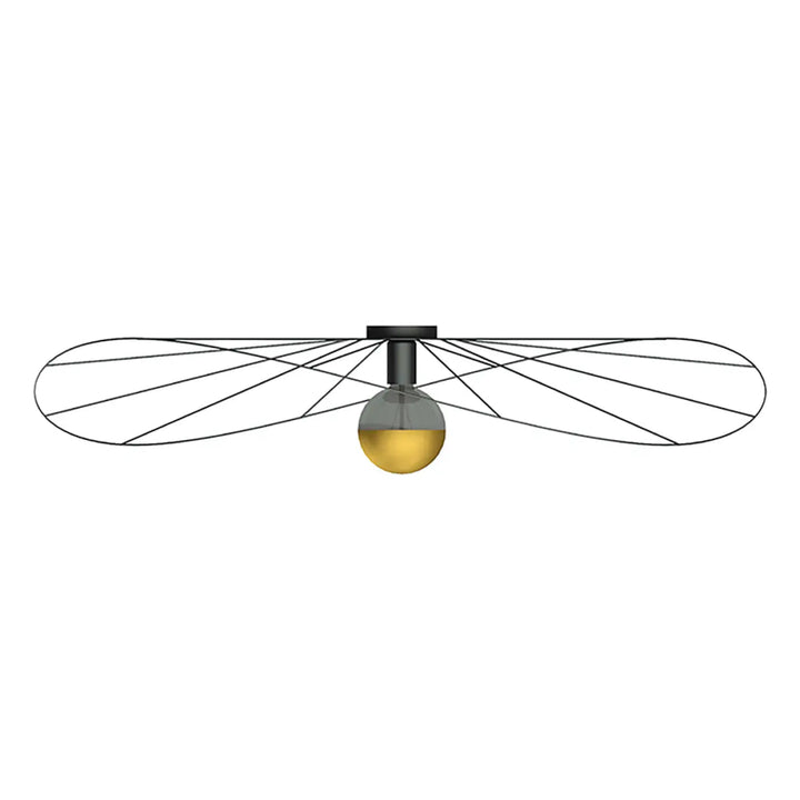 Plafonnier eskola noir en fil métallique insecte avec globe en verre ambré translucide de la collection lampes eskola