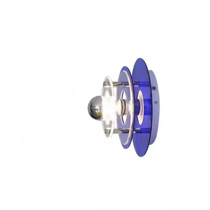 Applique murale azylo en acrylique bleu translucide avec anneaux concentriques et ampoule chrome style ufo flying saucer