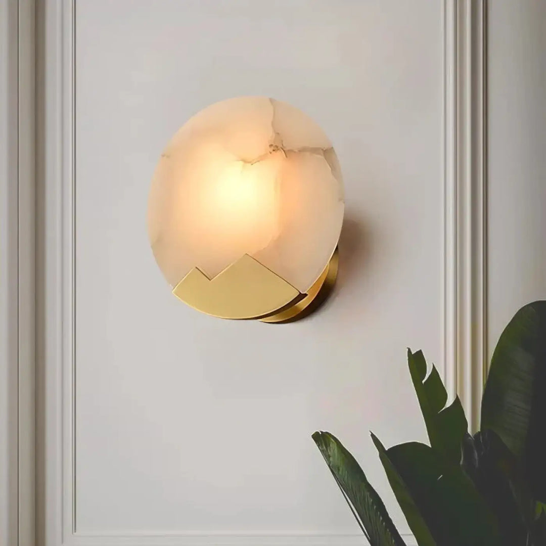 Applique Murale Ronde À L’Effet Marbre Avec Support Doré Élégante