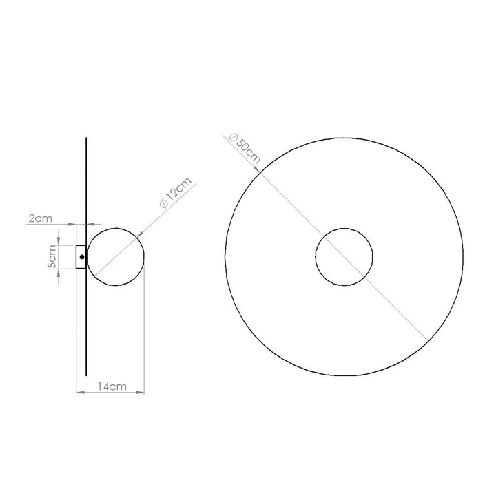 Applique murale ake 50 vert olive avec disque métallique rond noir 50cm et sphère laiteuse créent une inspiration rétro