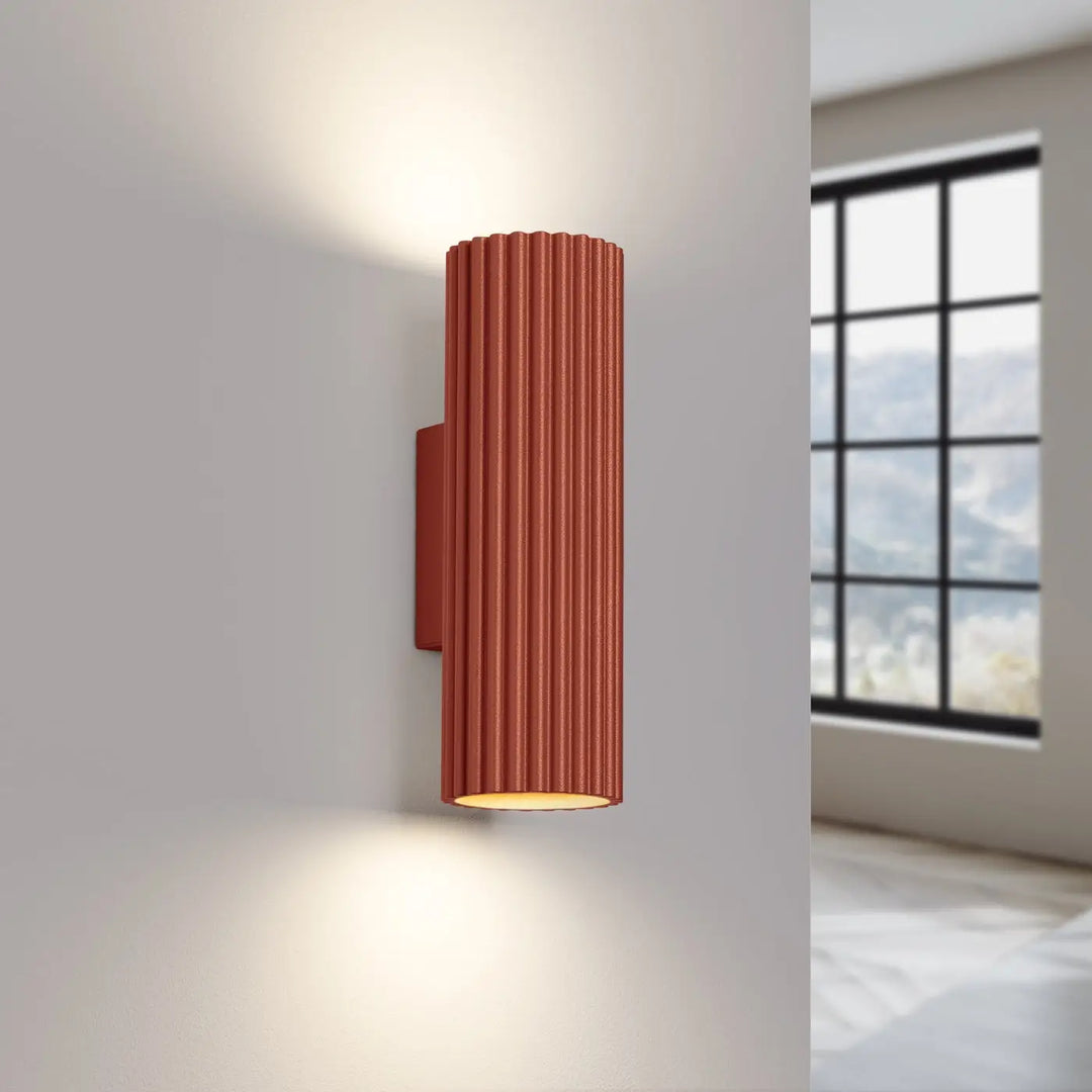 Applique murale karbon 20 rouge ocre en terre cuite cylindrique avec ampoules gu10 interchangeables design minimaliste