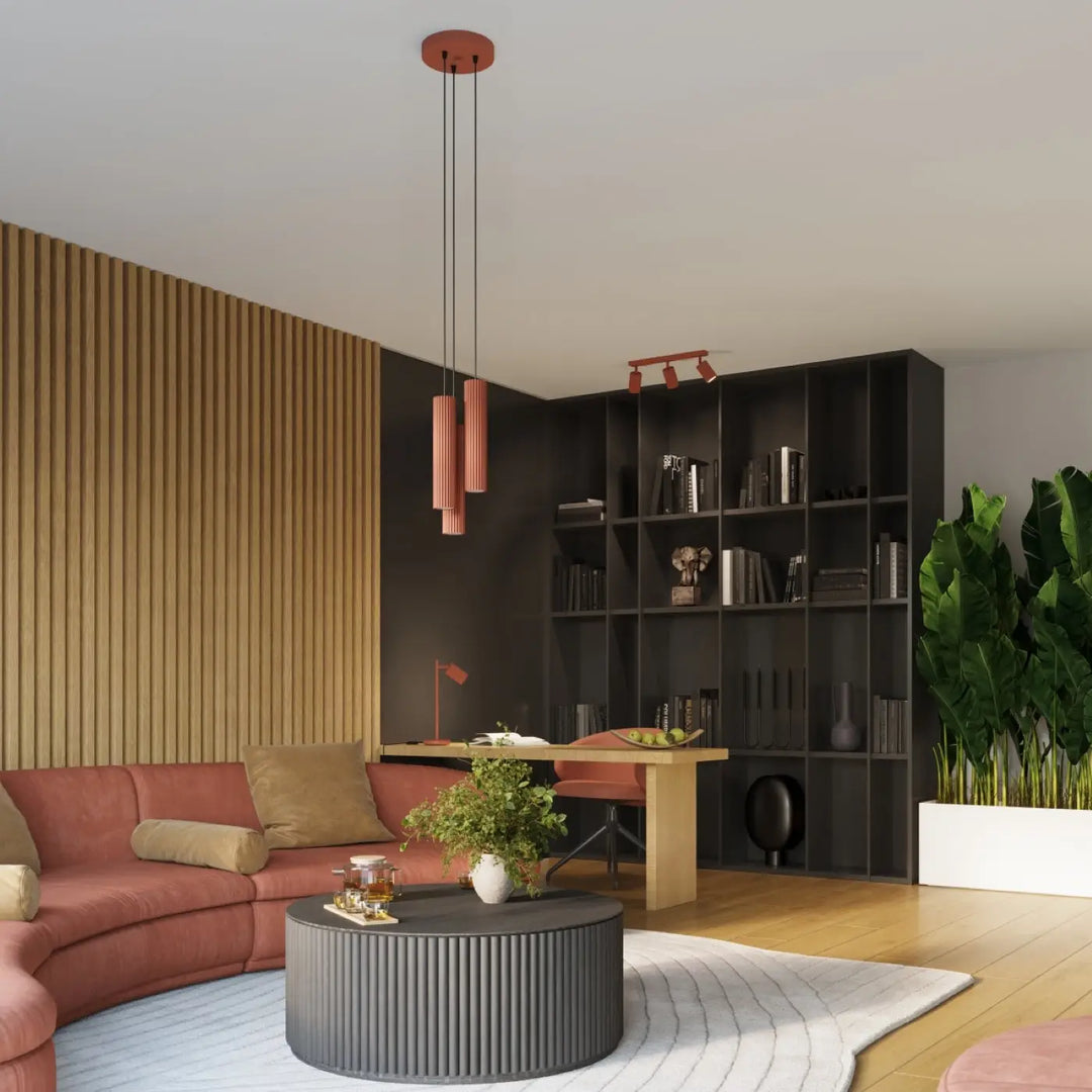 Applique murale karbon 20 rouge ocre avec design minimaliste et ampoules gu10 interchangeables en cuivre