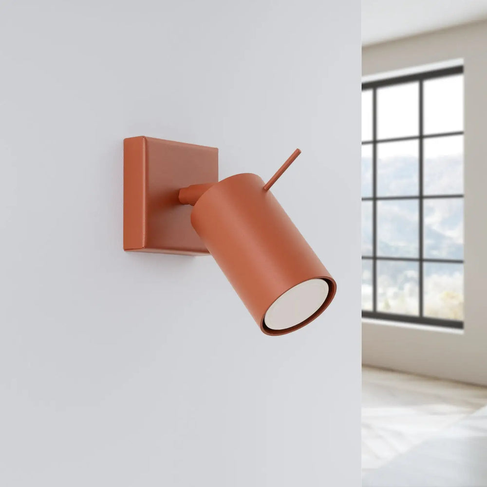 Applique murale lampe ring rouge ochra avec spot cylindrique et base carrée pour éclairage flexible minimalisme moderne