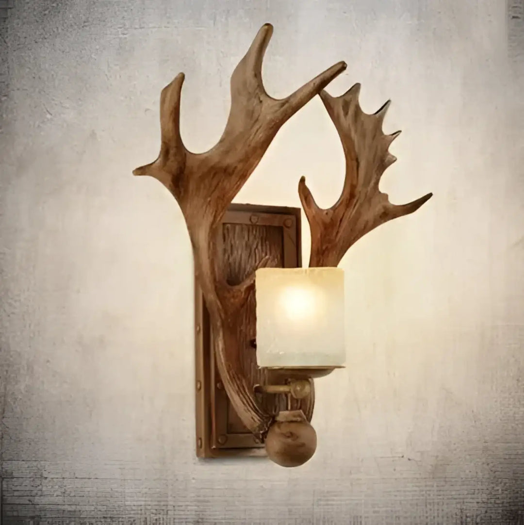 Applique Murale Rustique Avec Bois De Cerf Et Verre Givré