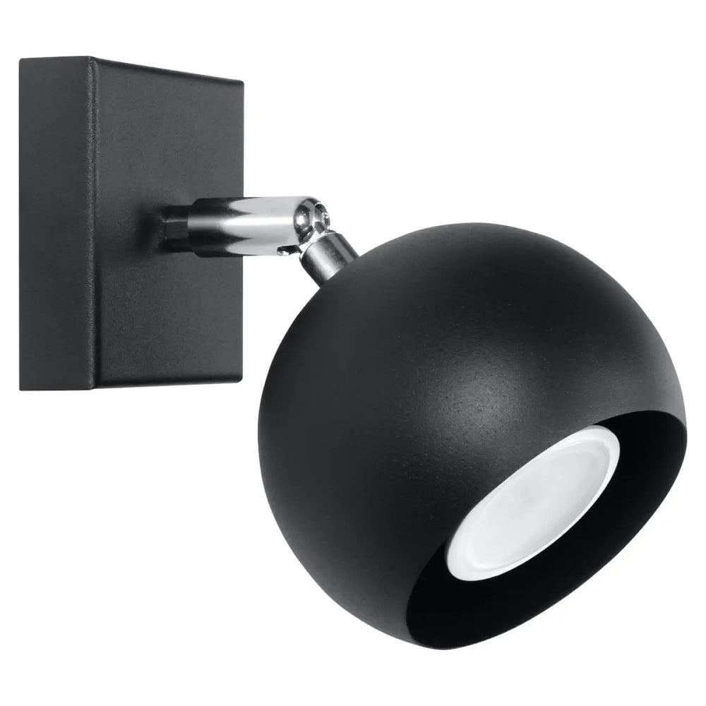 Applique murale moderne oculare noir sphérique finition mate avec joint chrome et plaque carrée pour illuminez précisément
