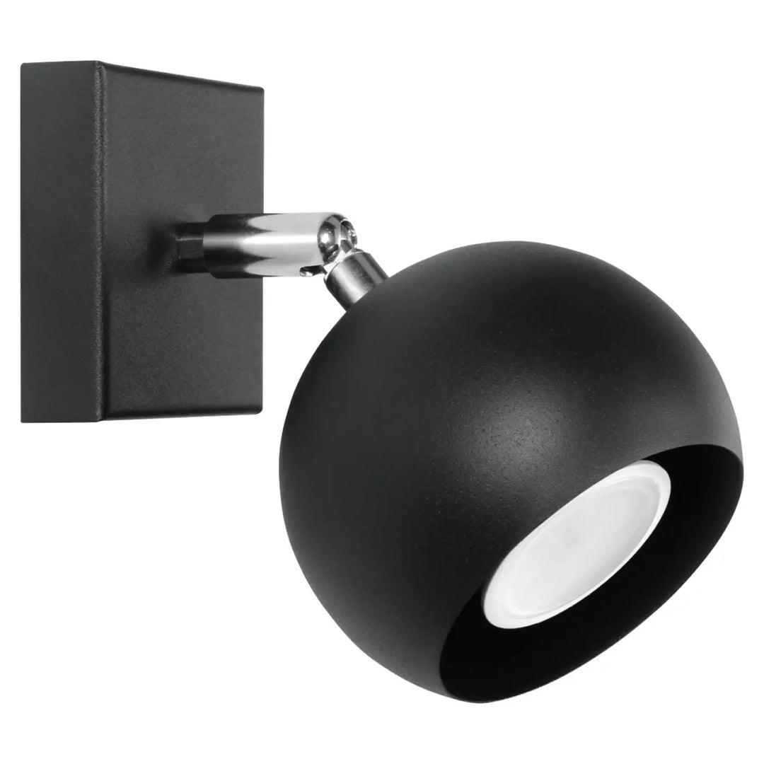 Applique murale moderne oculare noir sphérique finition mate avec joint chrome et plaque carrée pour illuminez précisément