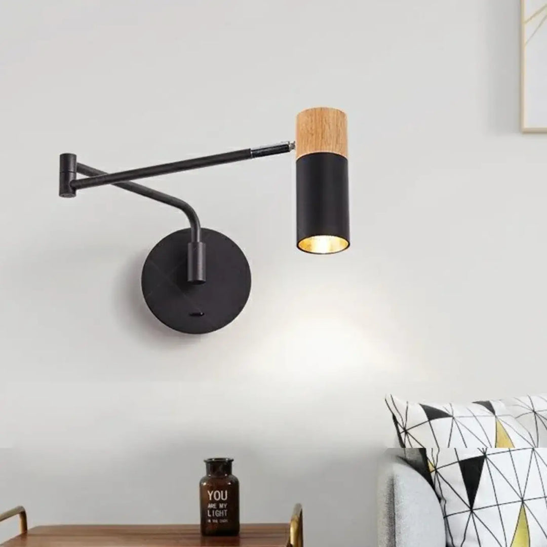 Applique murale teles cylindrique en bois et noir mat avec finition murale style contemporain elegante et moderne