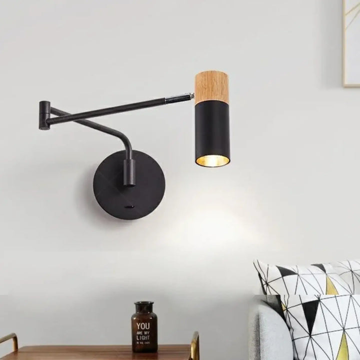 Applique murale teles cylindrique en bois et noir mat avec finition murale style contemporain elegante et moderne