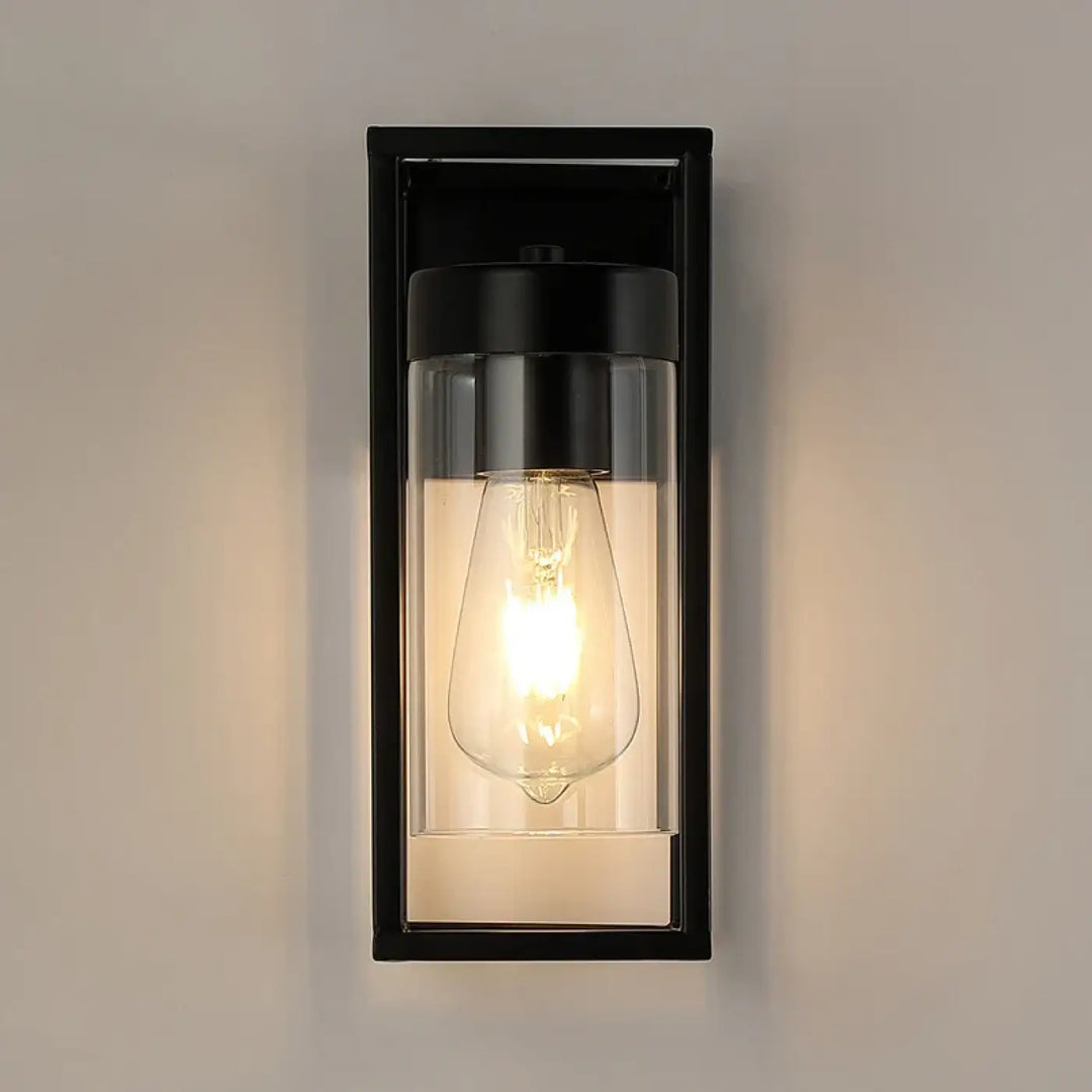 Applique murale noire orion rectangulaire avec panneaux en verre clair et ampoule filament style industriel chic