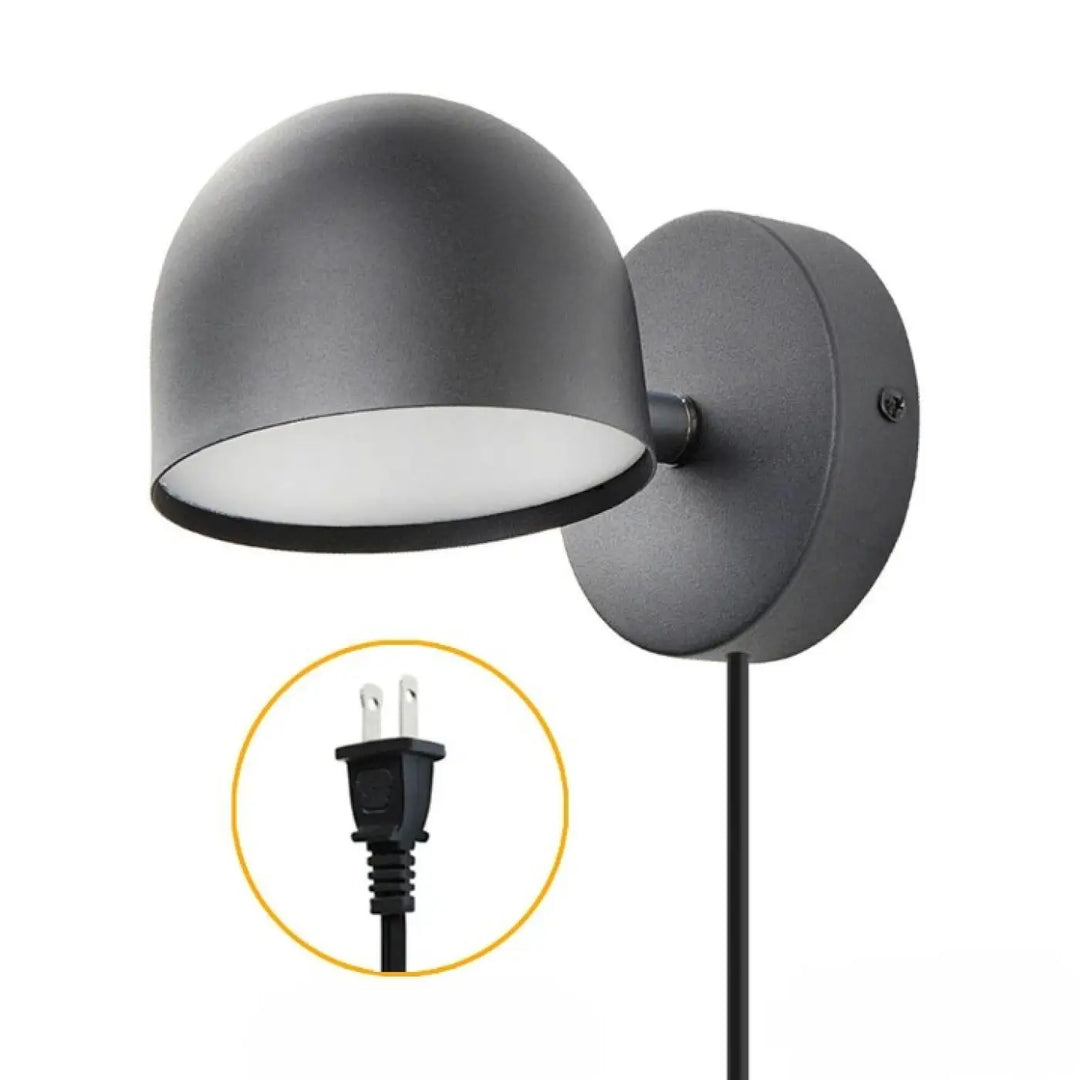 Applique murale matte noire en forme de dôme avec base circulaire et cordon d alimentation style scandinave