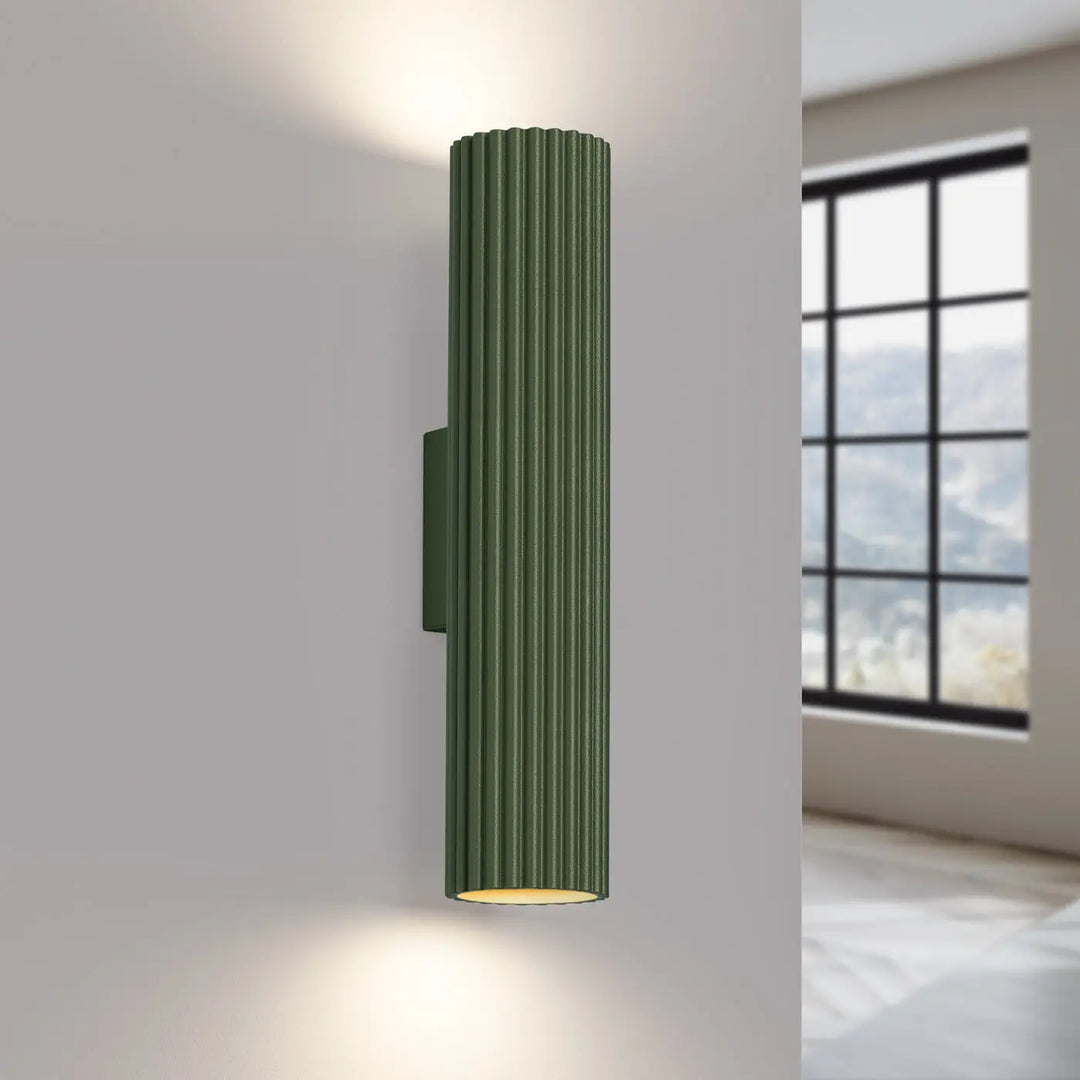 Applique murale karbon 30 vert olive design minimaliste à structure cylindrique avec ampoules gu10 interchangeables