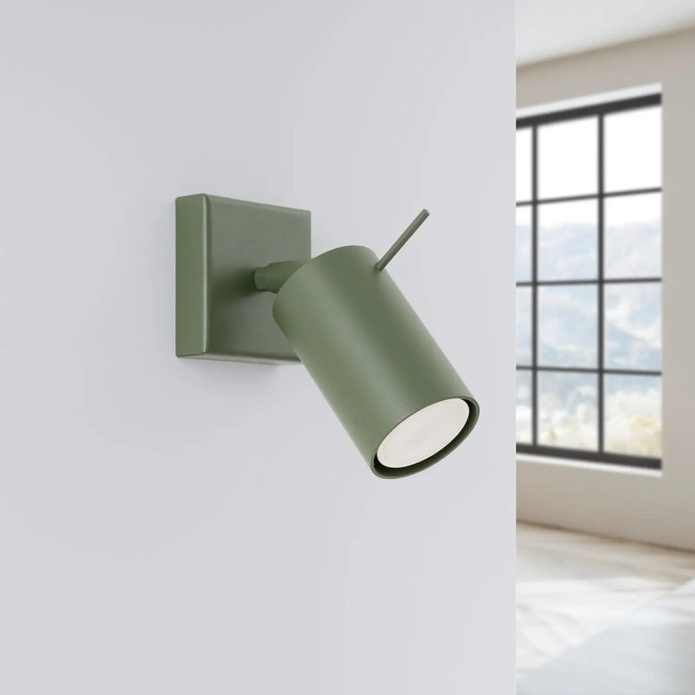 Applique murale lampe ring vert olive mat avec tête cylindrique et base carrée pour éclairage flexible minimalisme moderne