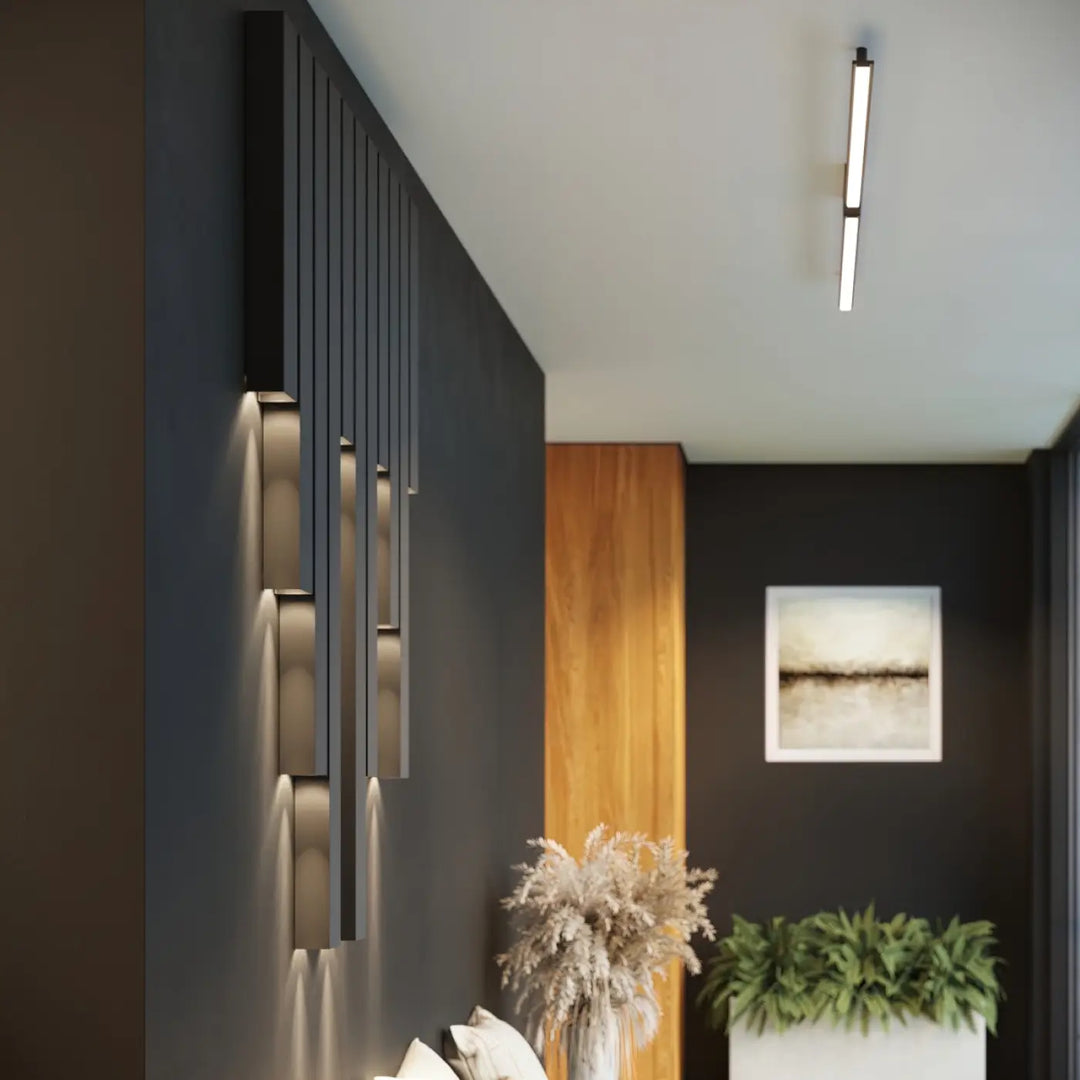 Applique murale verticale noire moderne avec éclairage led intégré collection freya cinq coloris vert olive