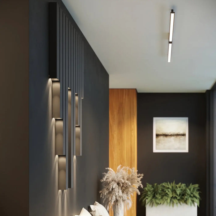 Applique murale verticale noire moderne avec éclairage led intégré collection freya cinq coloris vert olive