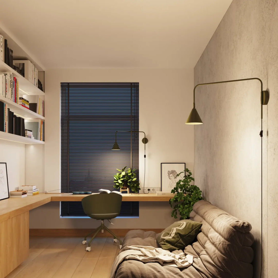 Applique murale moderne NOX vert olive en métal noir avec bras élégant et forme exceptionnellement légère au caractère distinct