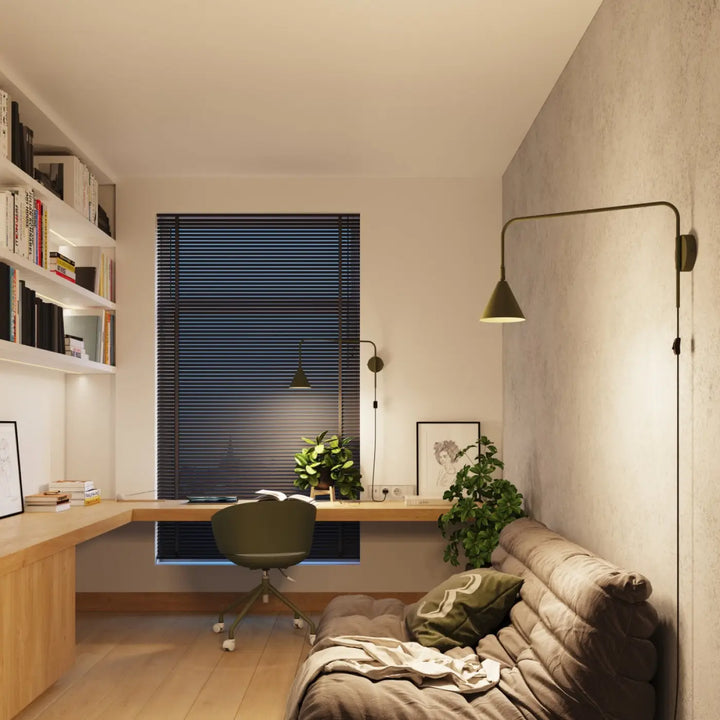 Applique murale moderne NOX vert olive en métal noir avec bras élégant et forme exceptionnellement légère au caractère distinct