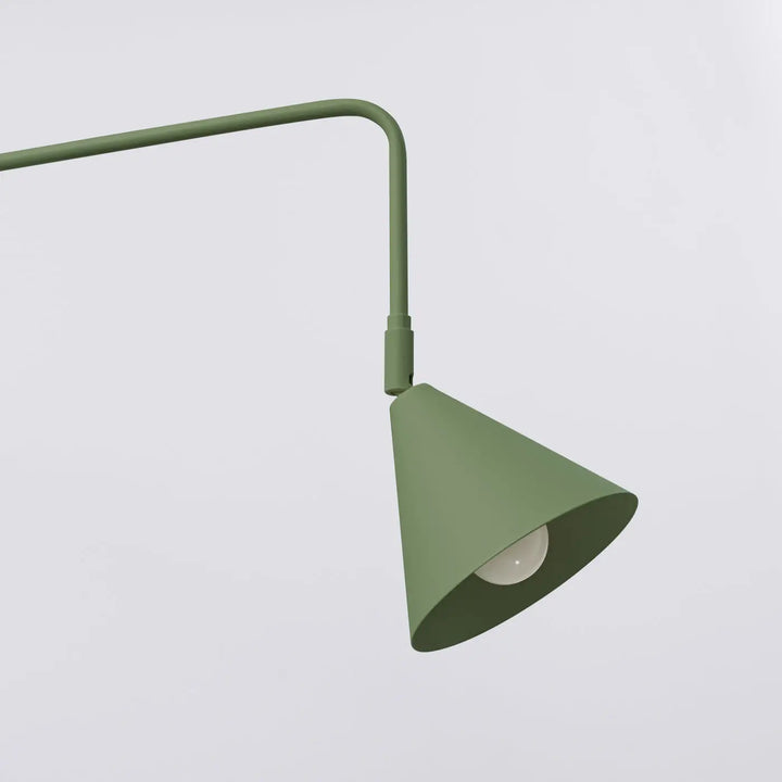 Applique murale moderne nox vert olive en métal avec forme exceptionnellement légère et caractère distinct, bras incurvé conique