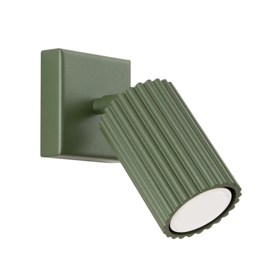 Applique murale karbon vert olive en métal cannelé avec ampoules gu10 interchangeables et design minimaliste
