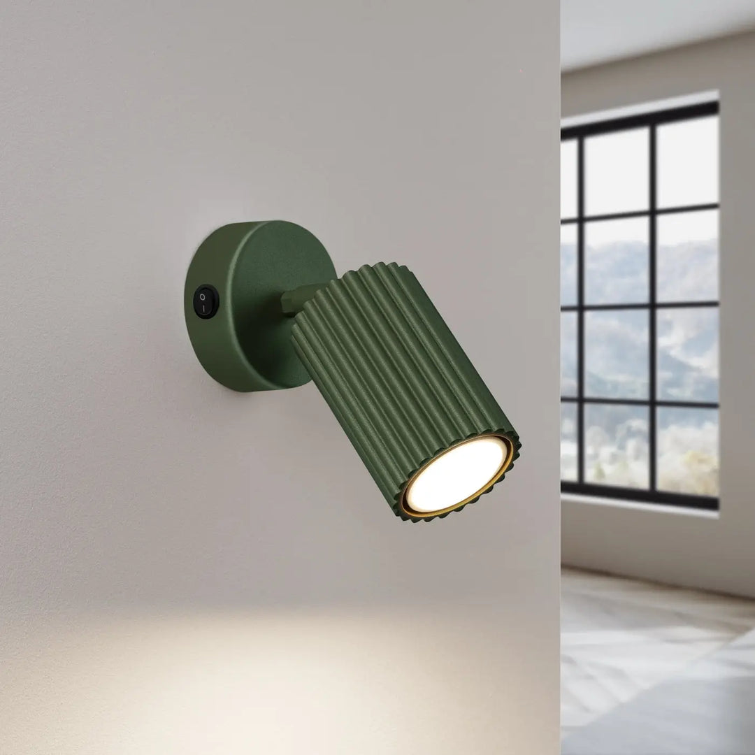 Applique murale avec interrupteur karbon vert olive en design minimaliste avec ampoules gu10 interchangeables
