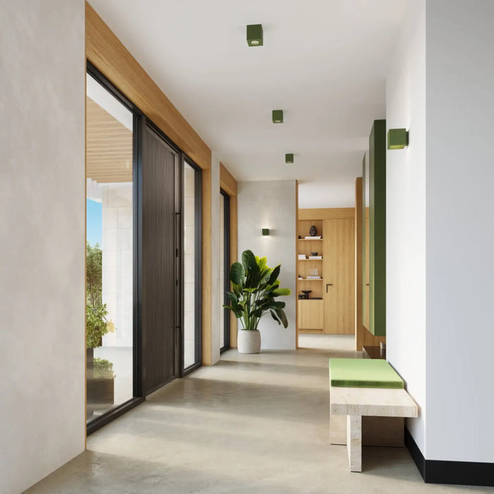 Applique murale quad béton vert olive avec design contemporain et cadre blanc minimaliste accent décoratif unique