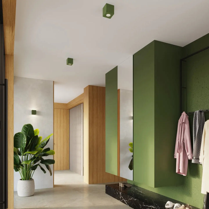 Applique murale carre en beton vert olive design contemporain avec accent décoratif unique pour plafond