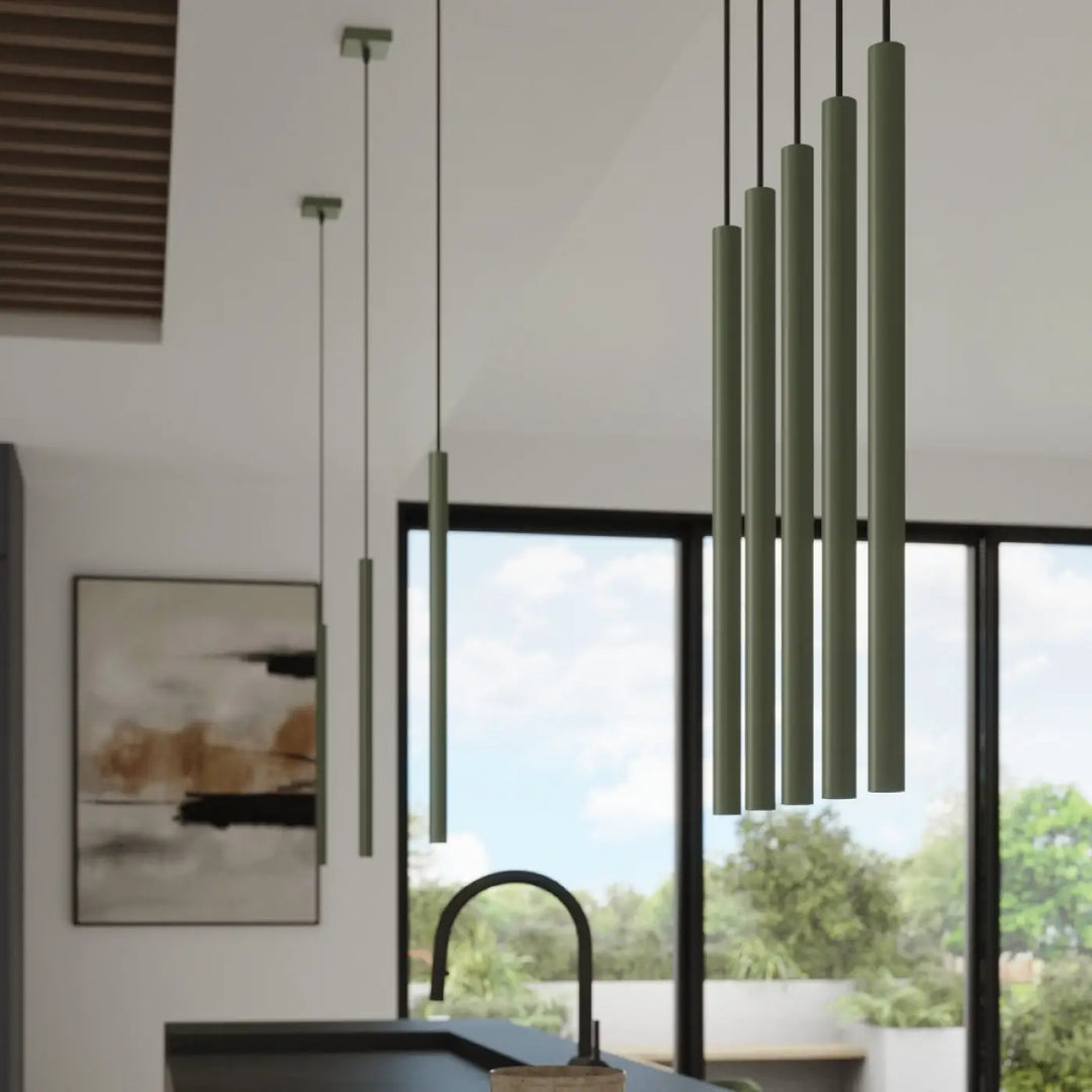 Suspension pastelo forme minimaliste vert olive en aluminium pour éclairage moderne et élégant