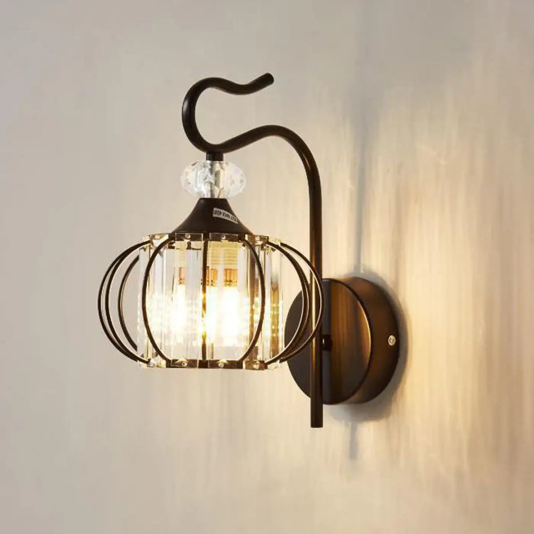 Antique applique murale vintage en bronze avec design cage en cristal et panneaux en verre clair modèle jamie
