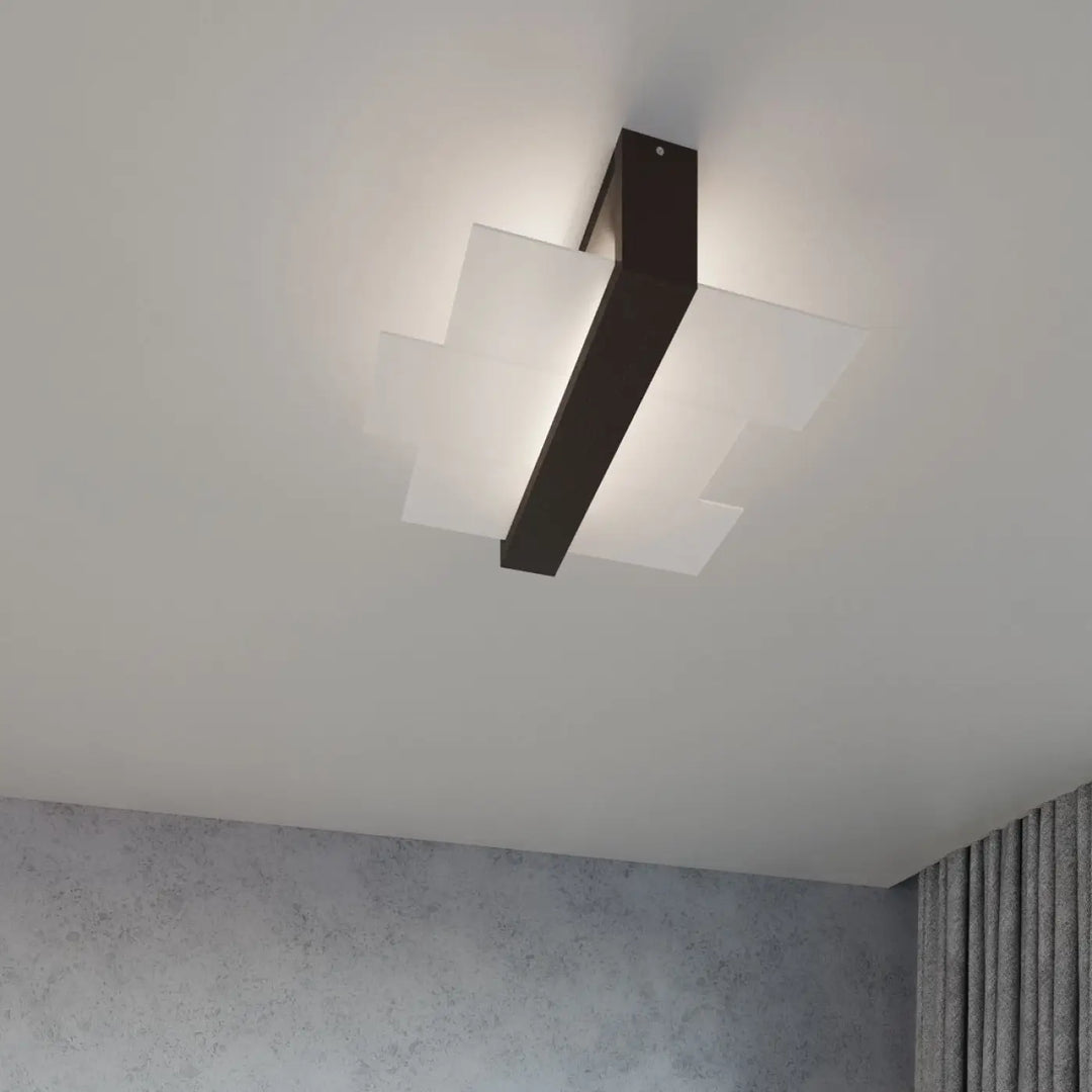 Applique murale feniks 1 wenge lampe surprenante avec design intemporel en verre dépoli géométrique noir et blanc