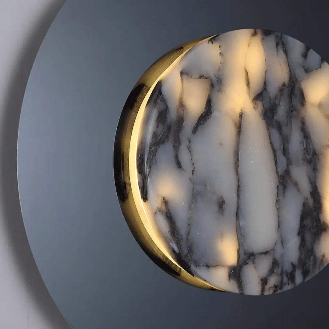 Applique ronde en métal noir avec diffuseur marbre led