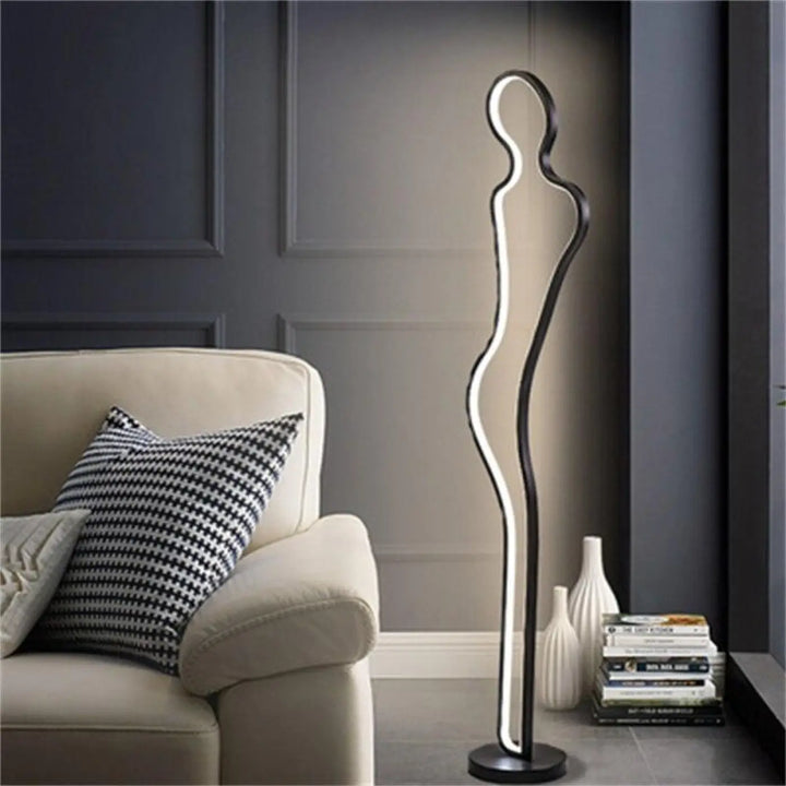 Femme Lampadaire Noir Élégant en Acrylique Sculpté
