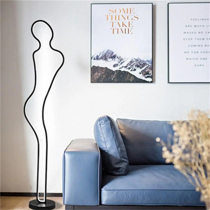 Femme Lampadaire Noir Élégant en Acrylique Sculpté