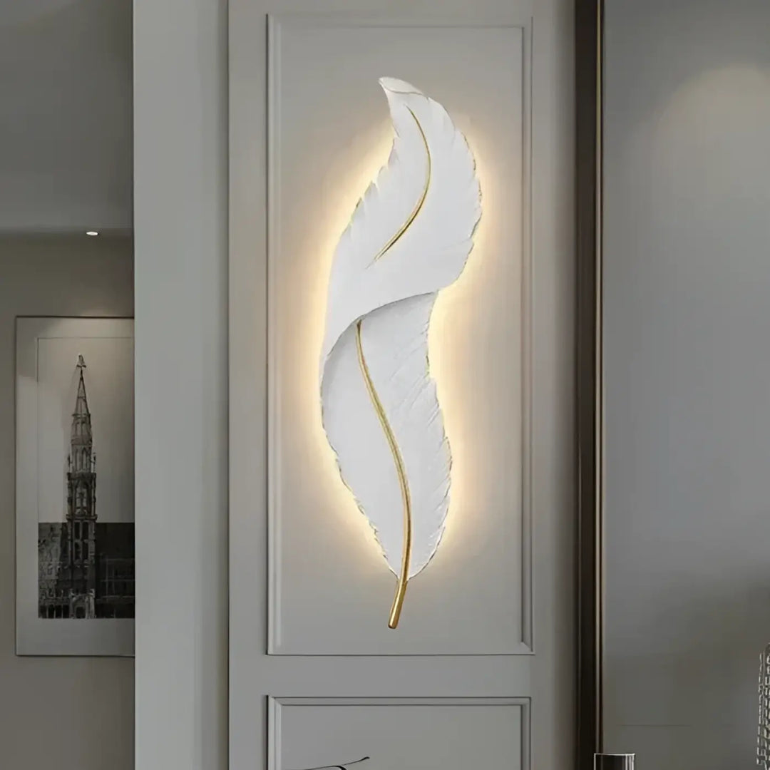 Grande Applique Murale En Forme De Plume Blanche Élégante