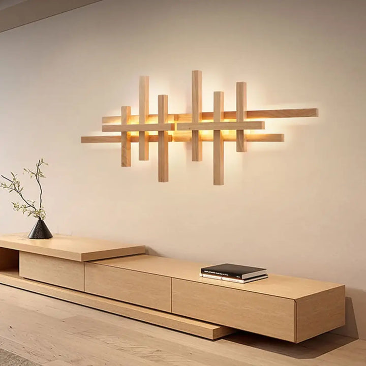 Grande applique murale en bois naturel croisé

