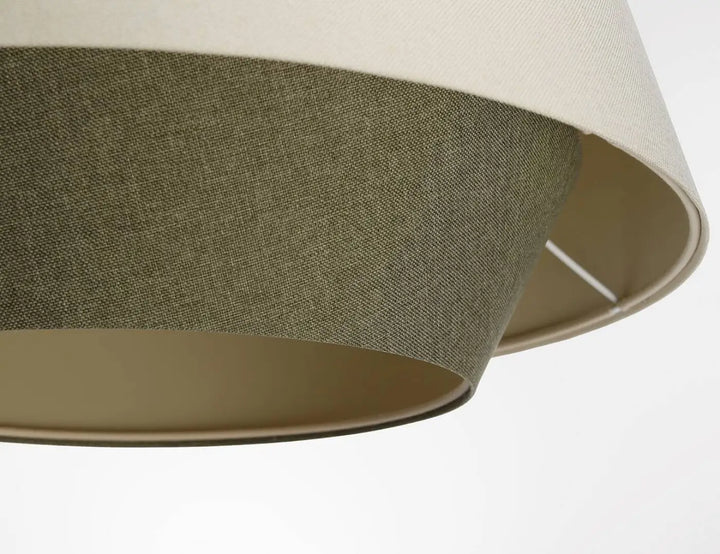 Suspension luminaire textile olive en tissu texturé avec doublure crème pour un luminaire textile crème doblo