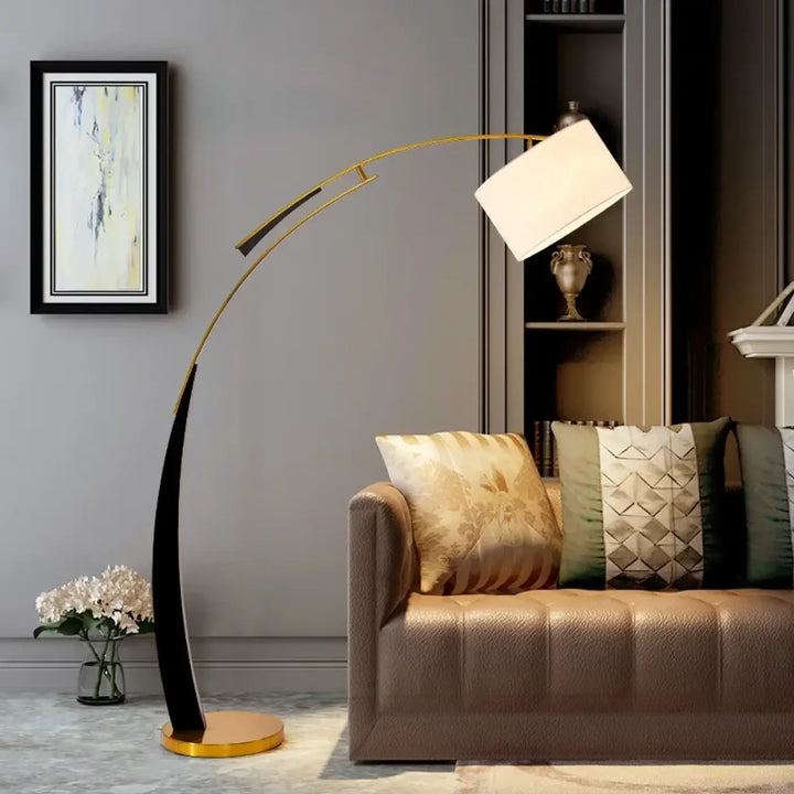 Lampadaire arc design moderne avec abat jour en tissu blanc