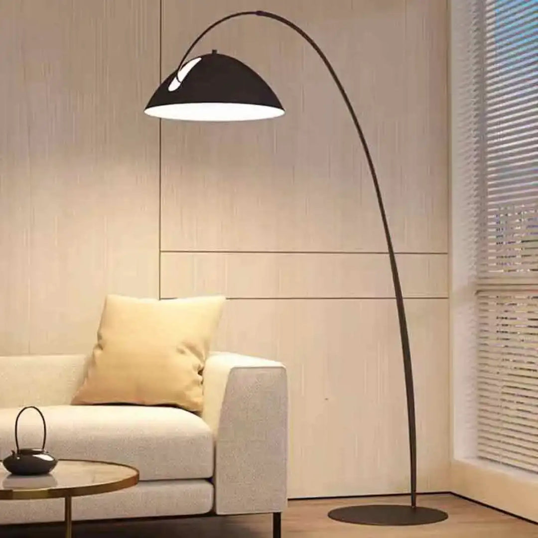 Lampadaire arc noir moderne avec abat-jour large élégant