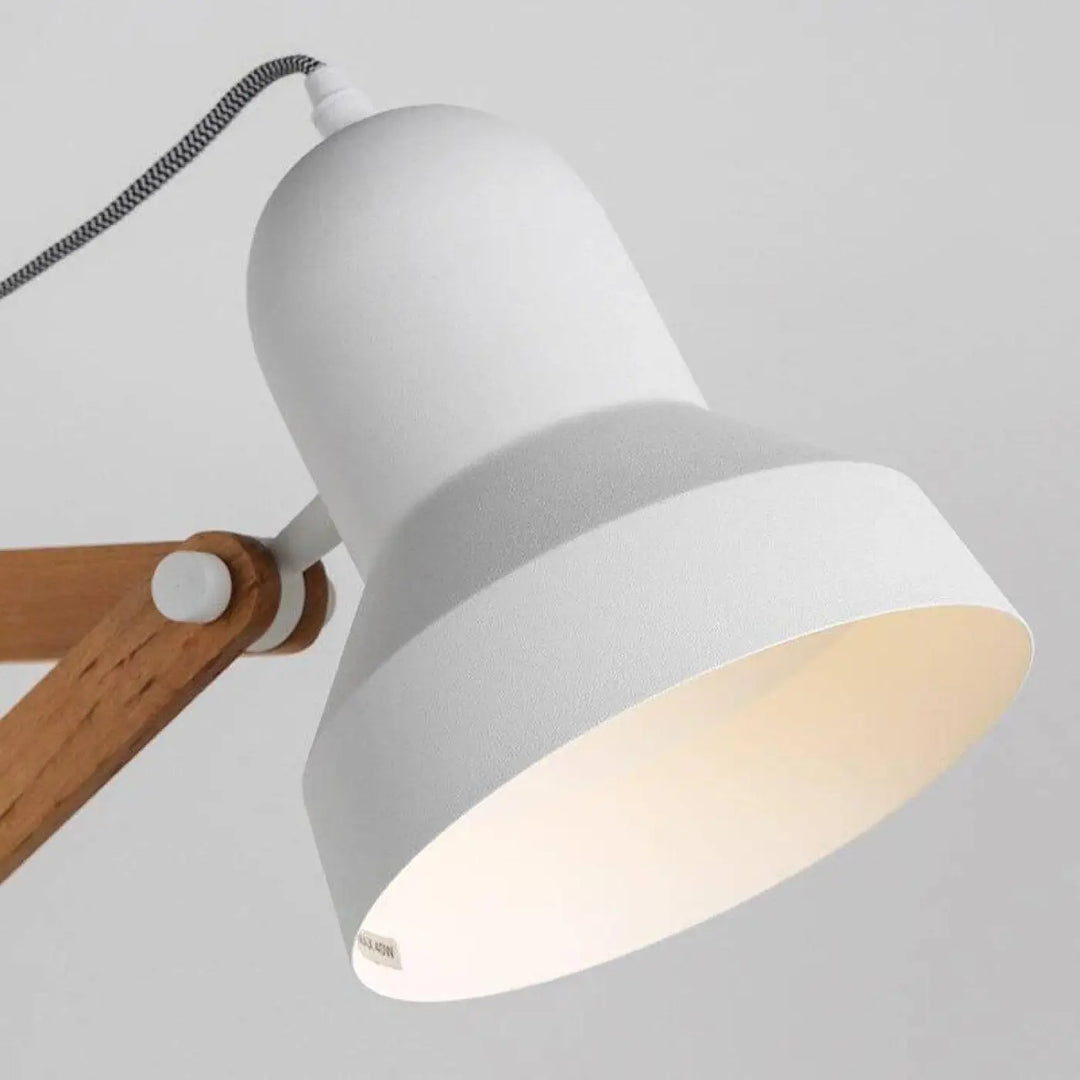 Lampadaire Blanc Et Bois À Abat-Jour Conique Noir Et Rose