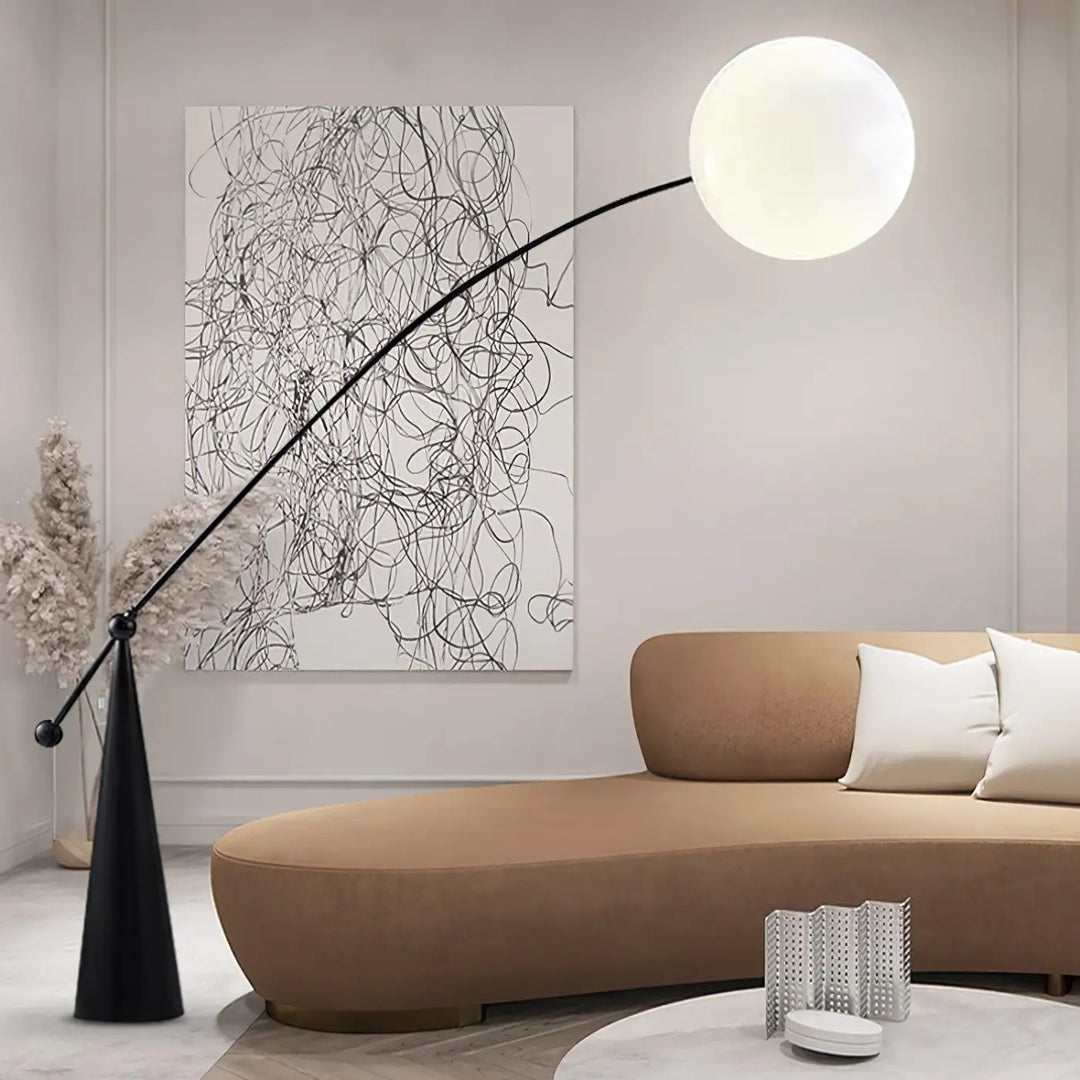 Lampadaire Boule Verre Noir Design Arc en Aluminium