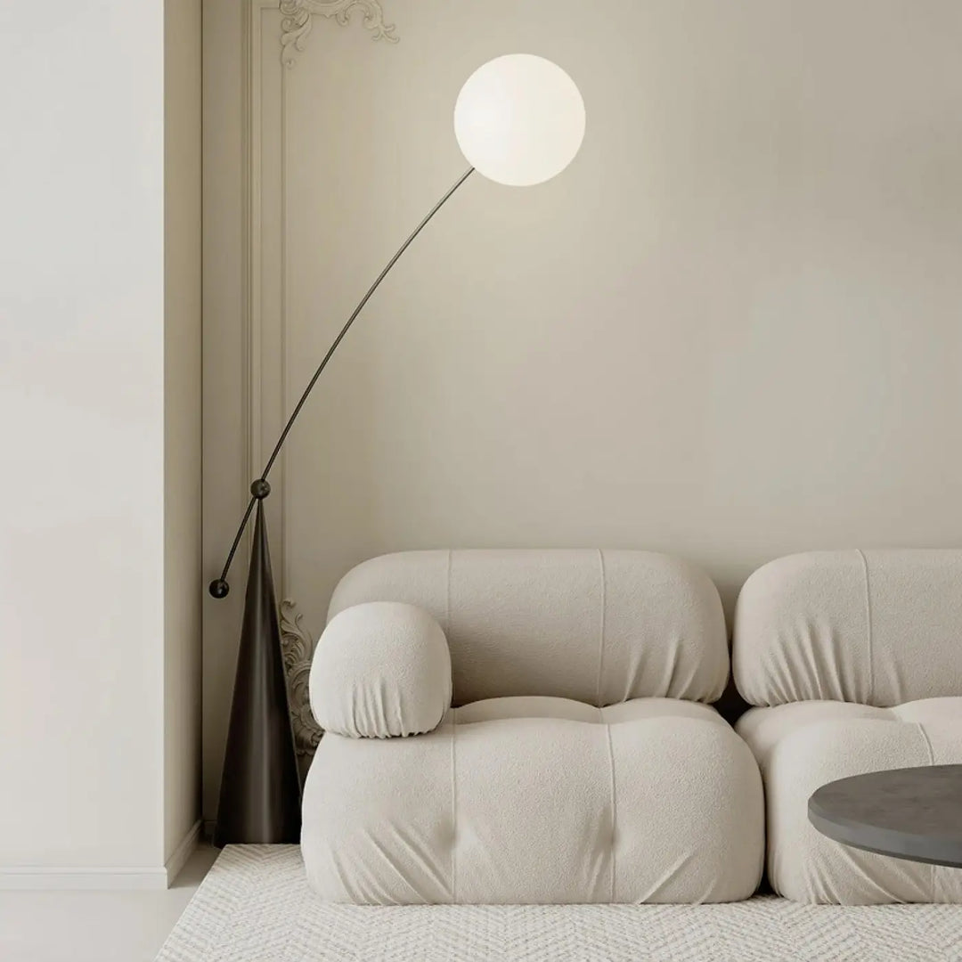 Lampadaire Boule Verre Noir Design Arc en Aluminium