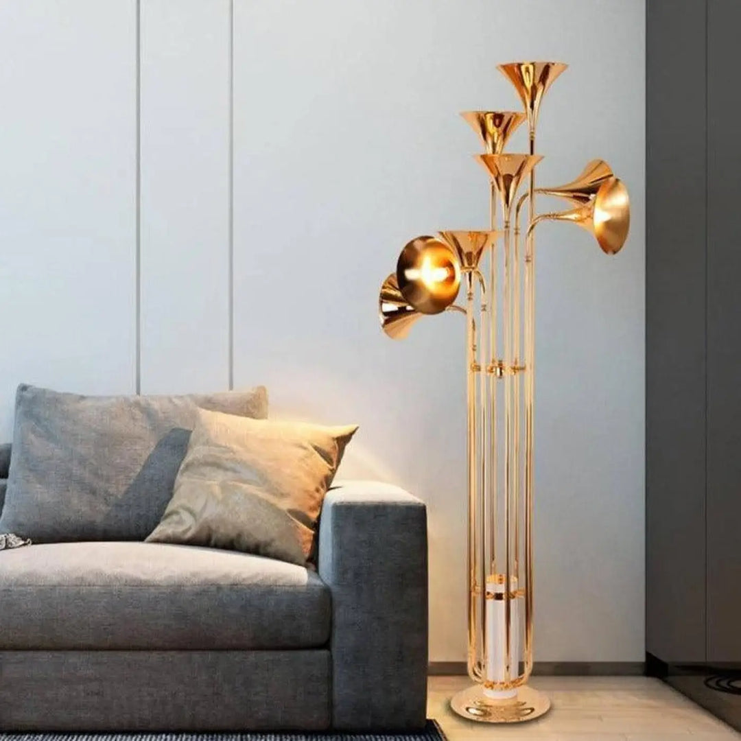 Lampadaire Bronze Doré En Aluminium Finition Or Élégant