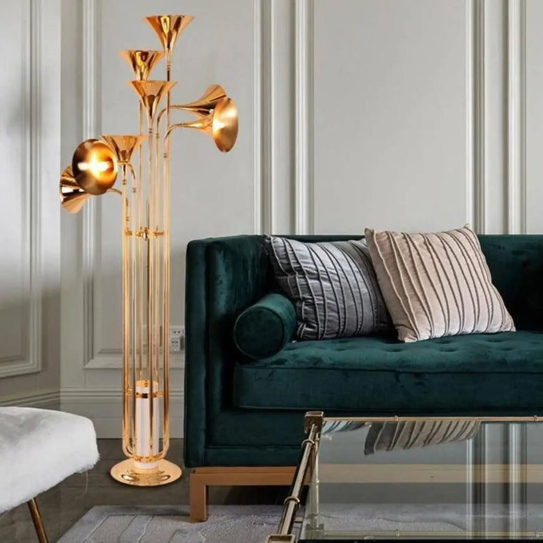 Lampadaire Bronze Doré En Aluminium Finition Or Élégant