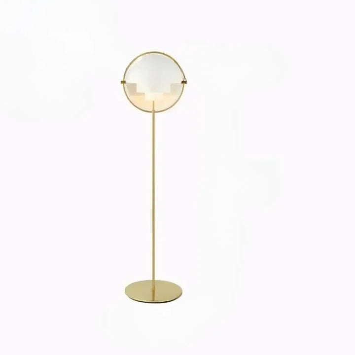 Lampadaire miror en fer type avec tige métallique fine et abat-jour en verre circulaire doré 90-260v