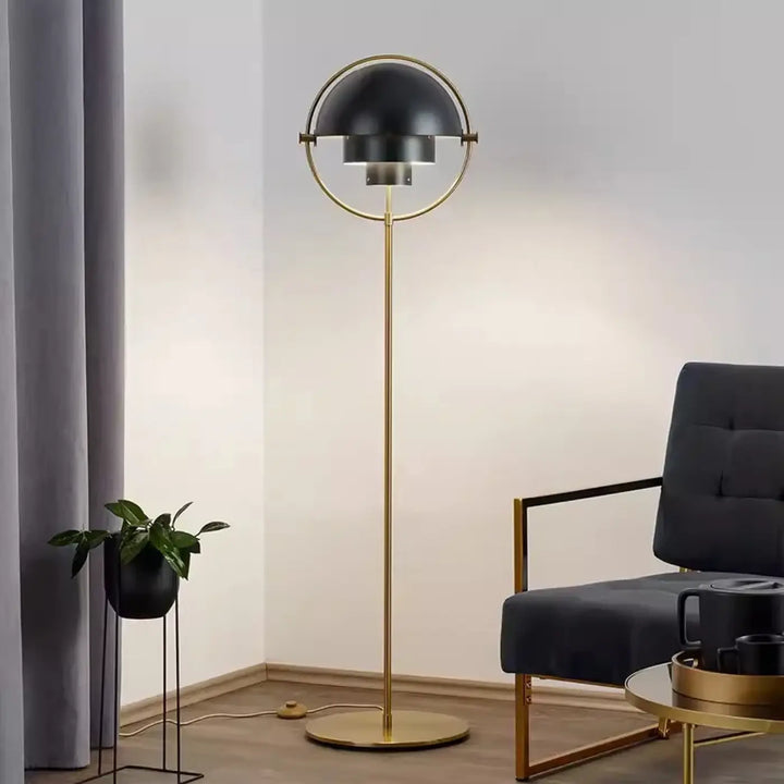 Lampadaire miror en fer type noir et or 90-260v avec abat-jour circulaire en dôme élégant