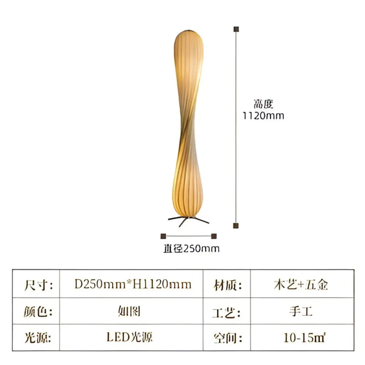 Lampadaire japonais design en bois torsadé style naturel
