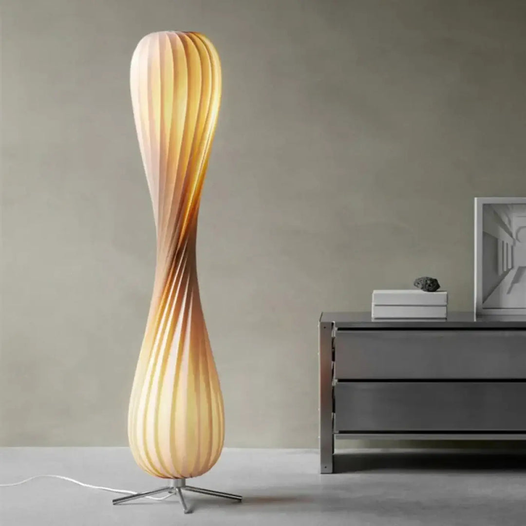 Lampadaire japonais design en bois torsadé style naturel