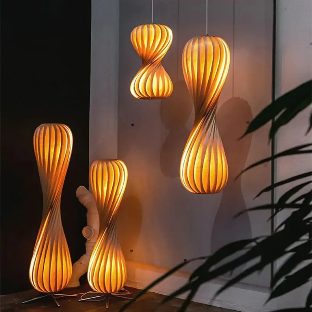 Lampadaire japonais design en bois torsadé style naturel