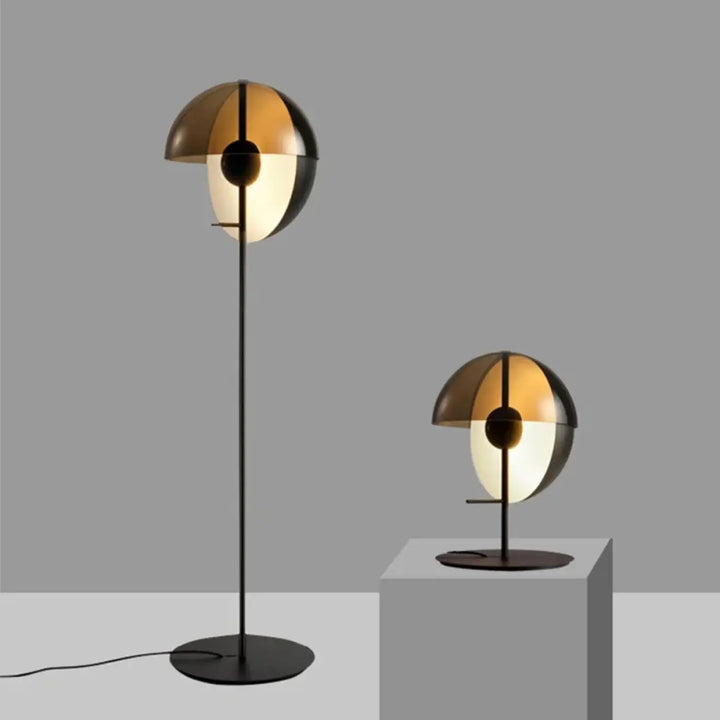 Lampadaire minimaliste noir avec abat jour en verre fumé led